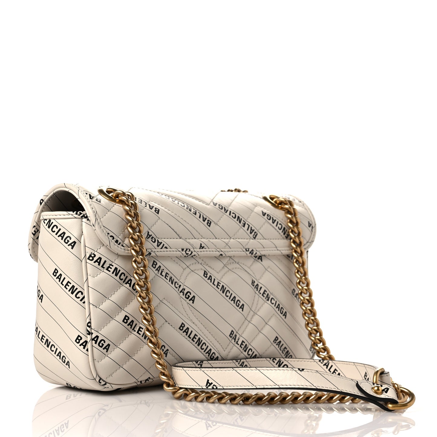 X BALENCIAGA Calfskin Matelasse Logo Print Small GG Marmont Shoulder Bag White
