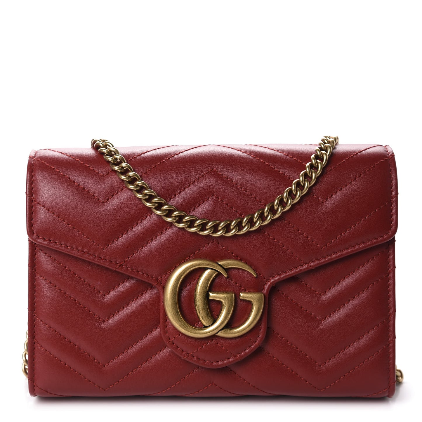 Calfskin Matelasse GG Marmont Chain Wallet Hibiscus Red