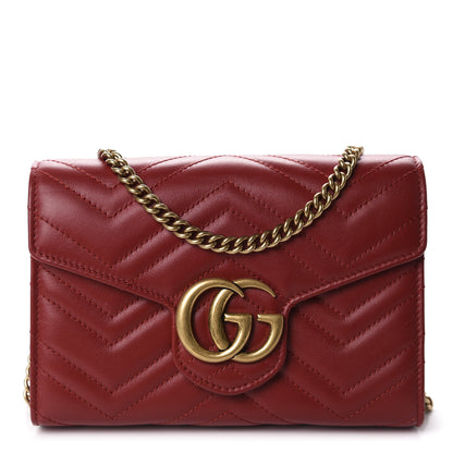 Gucci Calfskin Matelasse GG Marmont Chain Wallet Hibiscus Red 1 of 10