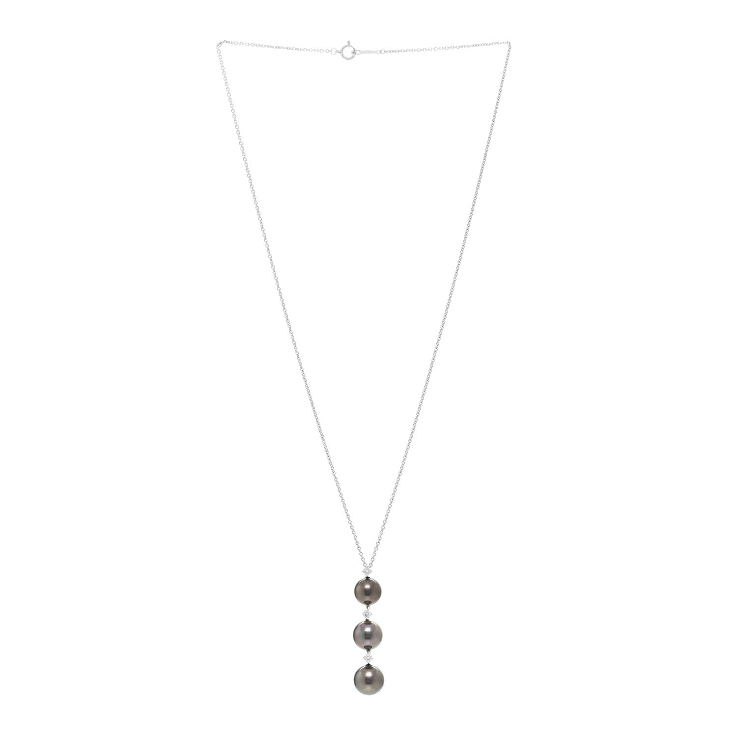 Mikimoto 18K White Gold Diamond South Sea Pearl Three Pearl Drop Necklace 3 of 4