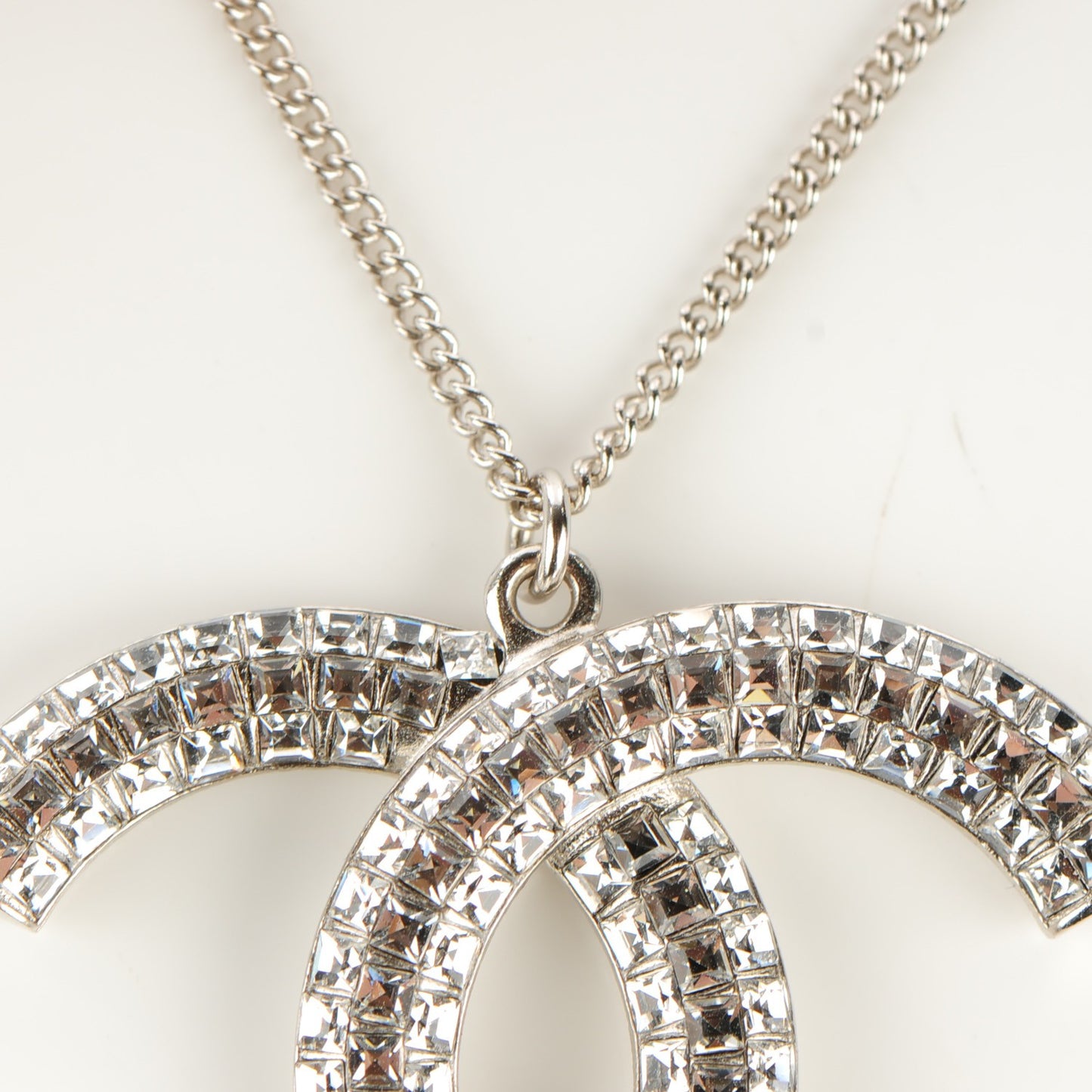 Crystal Baguette CC Necklace Silver