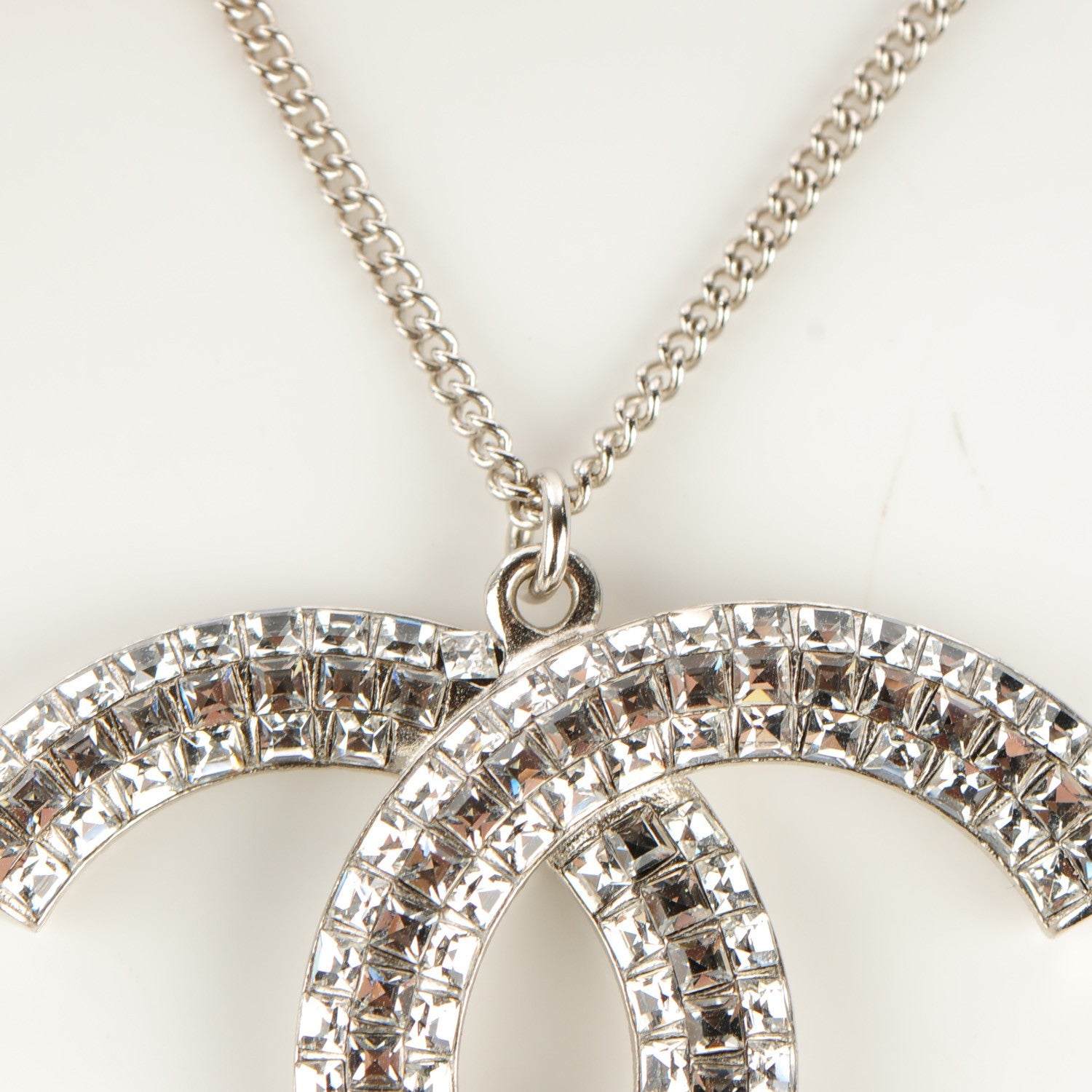 Chanel Crystal Baguette CC Necklace Silver 3 of 6