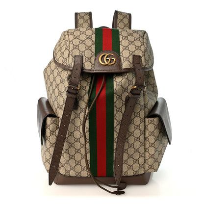 Gucci GG Supreme Monogram Medium Ophidia Double Buckle Backpack Brown 1 of 9
