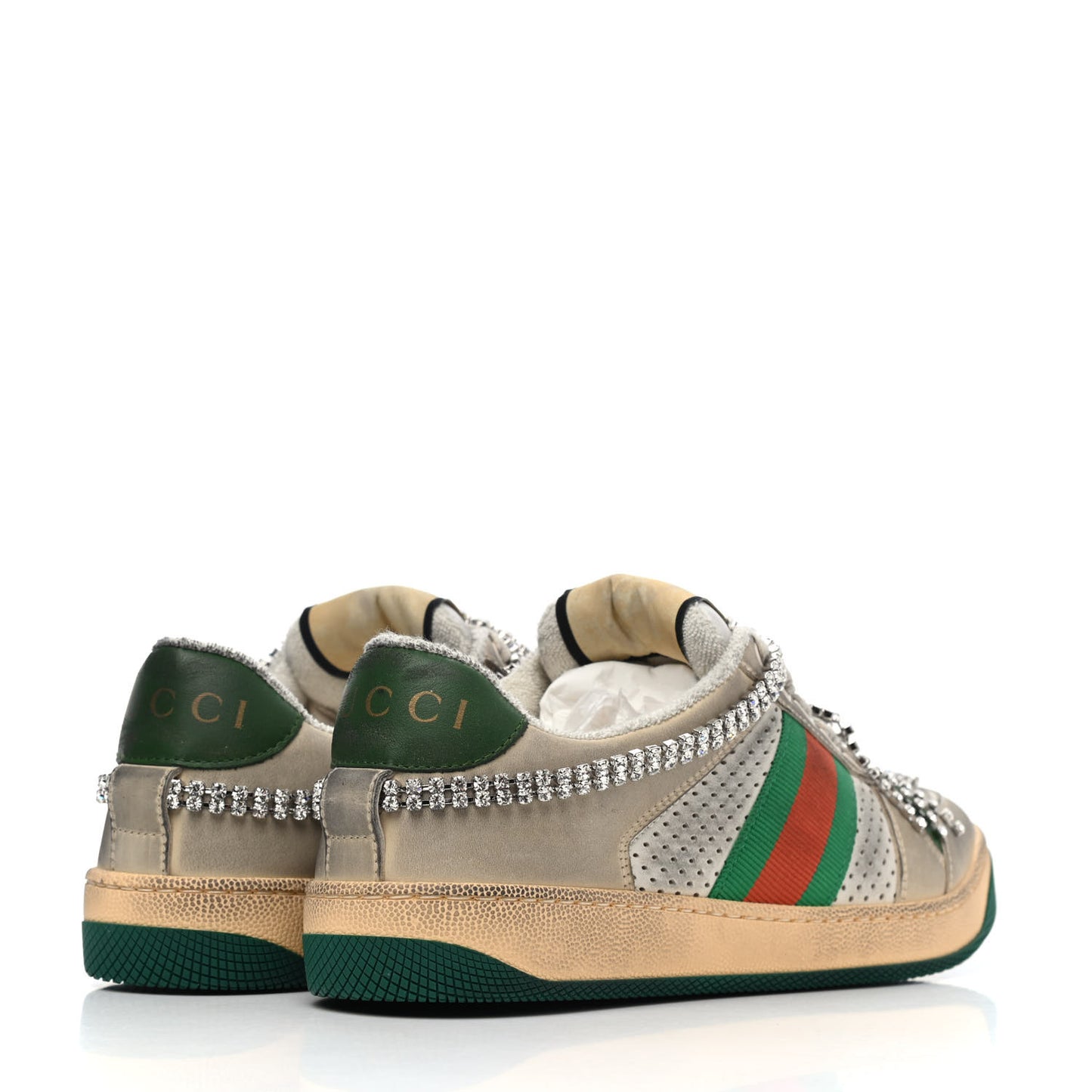 Nubuck Calfskin Web Removable Crystals Womens Screener Sneakers 36 Dusty Milk New Mystic White