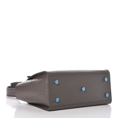 Saint Laurent Smooth Calfskin Crocodile Embossed Baby Monogram Downtown Cabas Earth 5 of 8