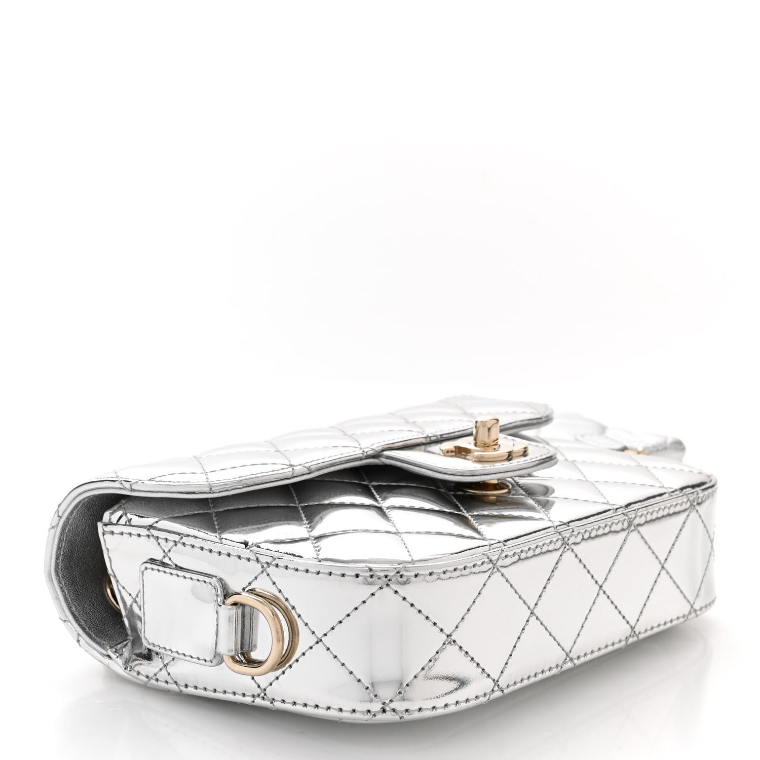 Chanel Mirror Calfskin Metallic Calfskin Quilted Hollywood Boulevard Mini Flap With Star Coin Purse Silver 5 of 11