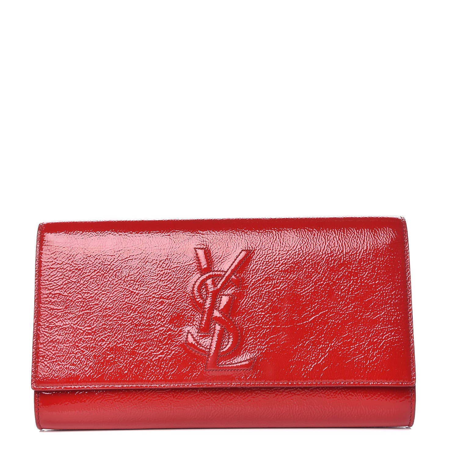 Saint Laurent Textured Patent Monogram Large Belle De Jour Clutch Red 1 of 9