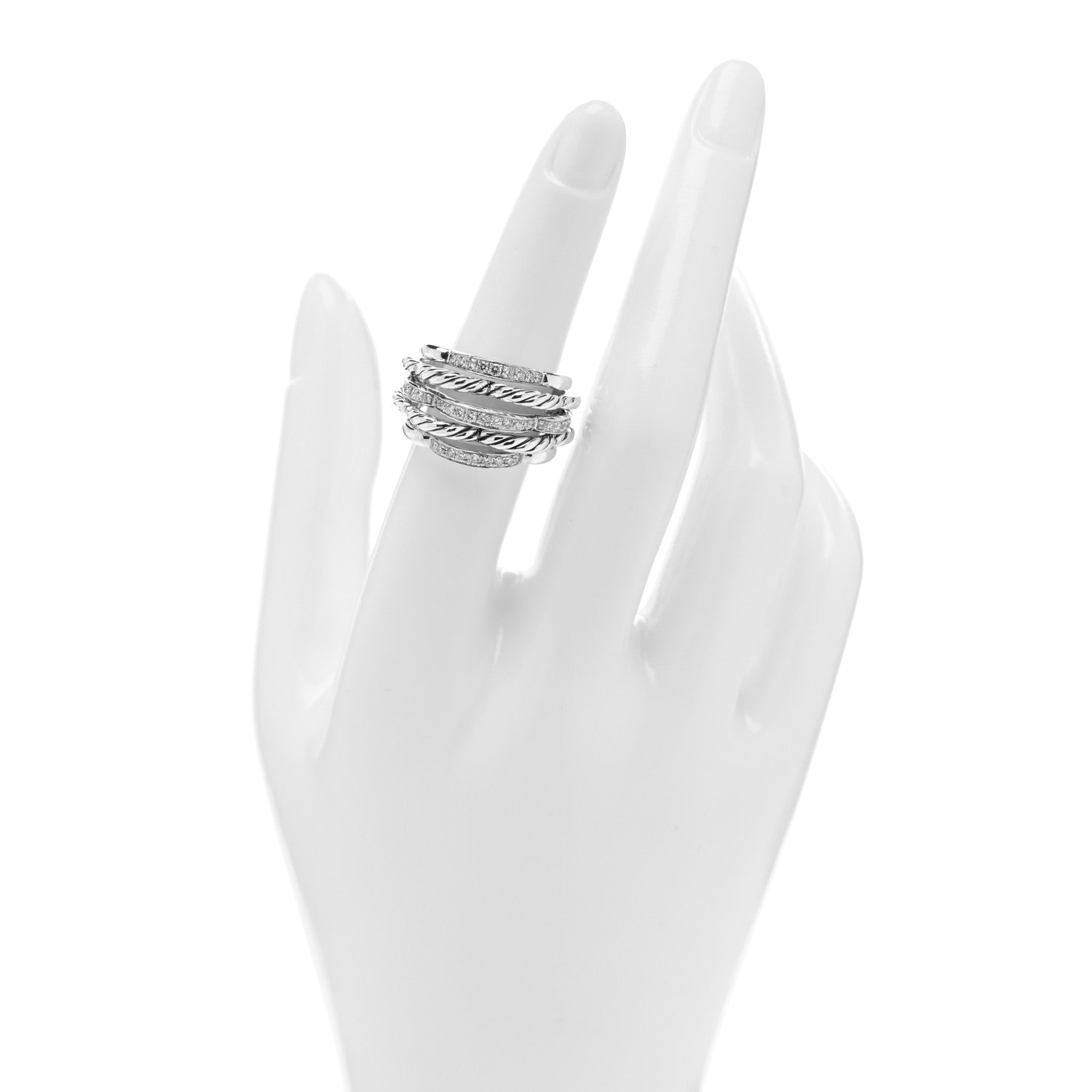 David Yurman Sterling Silver Diamond 15mm Tides Dome Ring 53 6.25 2 of 4