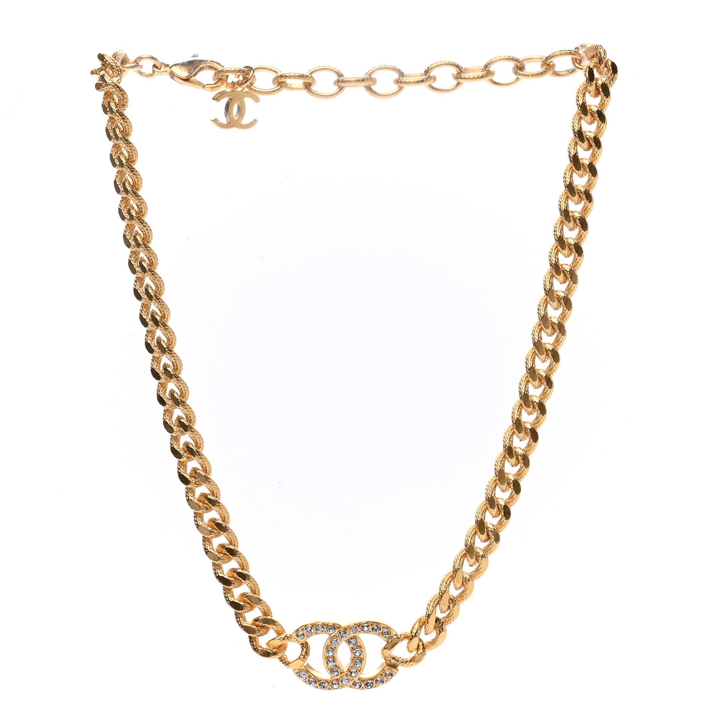 Chanel Crystal Chain Link CC Choker Necklace Gold 3 of 7