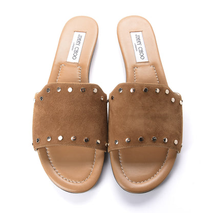 Jimmy Choo Suede Nanda Studded Flat Slide Sandals 42 Brown 5 of 9