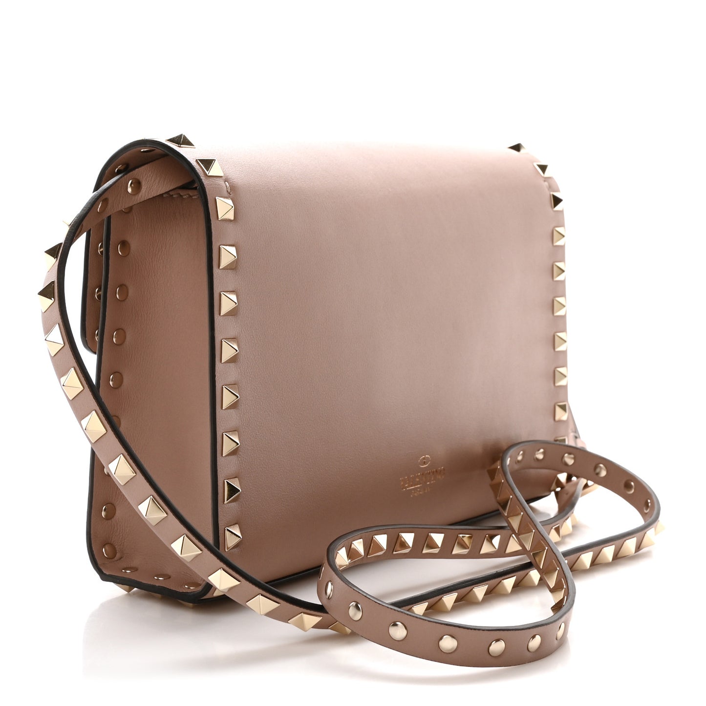 Vitello Medium Rockstud Flip Lock Crossbody Bag Poudre