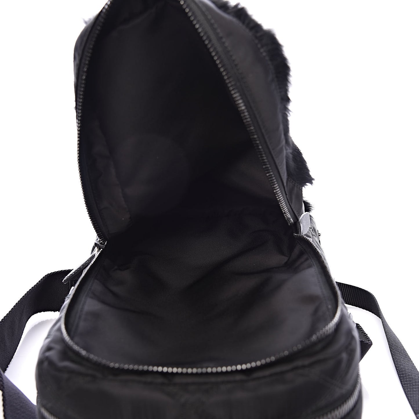 Tessuto Nylon Saffiano Rabbit Fur Travel Backpack Black