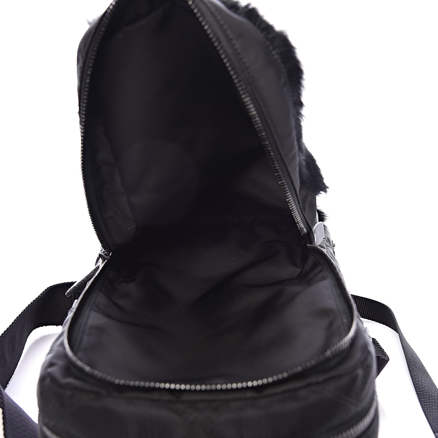 Prada Tessuto Nylon Saffiano Rabbit Fur Travel Backpack Black 5 of 10