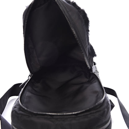 Prada Tessuto Nylon Saffiano Rabbit Fur Travel Backpack Black 5 of 10