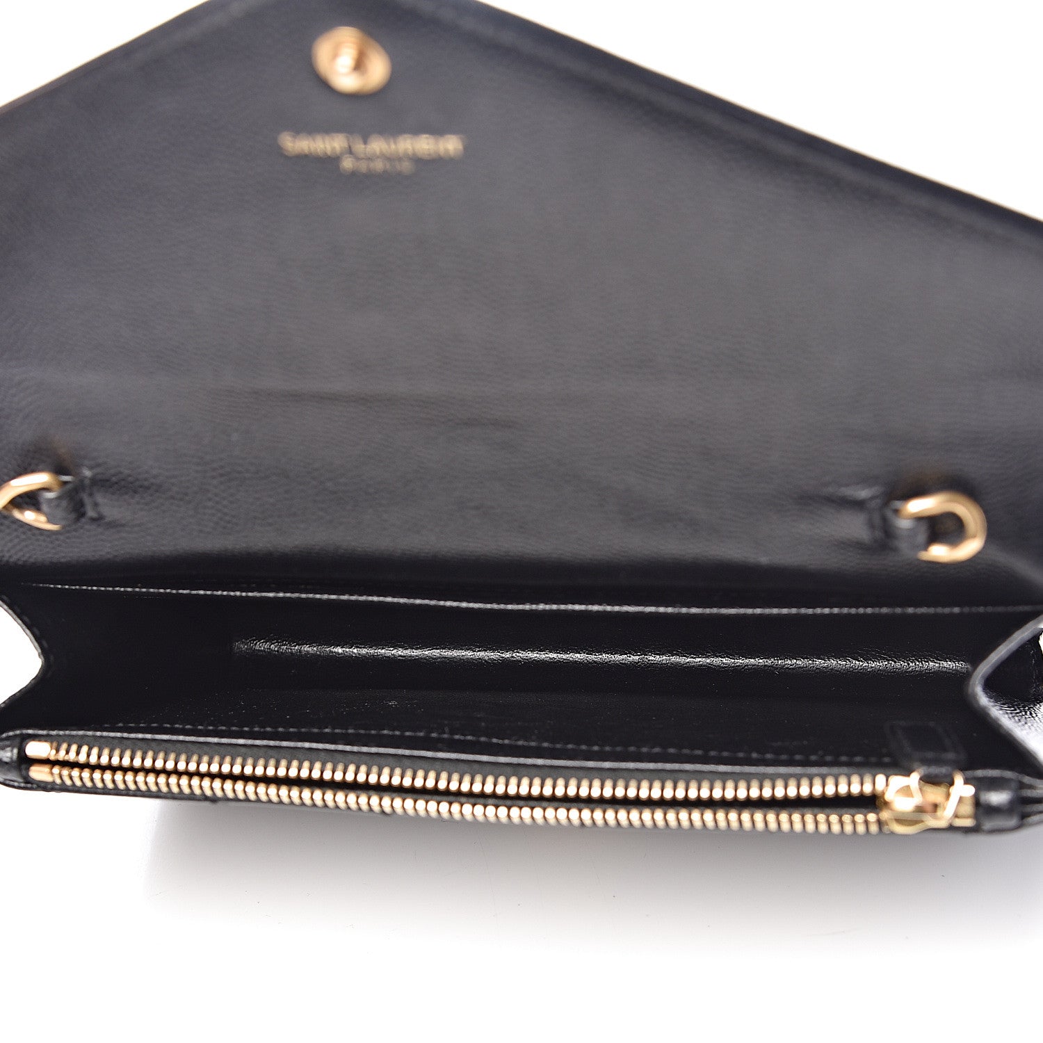 Saint Laurent Grain De Poudre Matelasse Chevron Monogram Envelope Chain Wallet Black 5 of 10