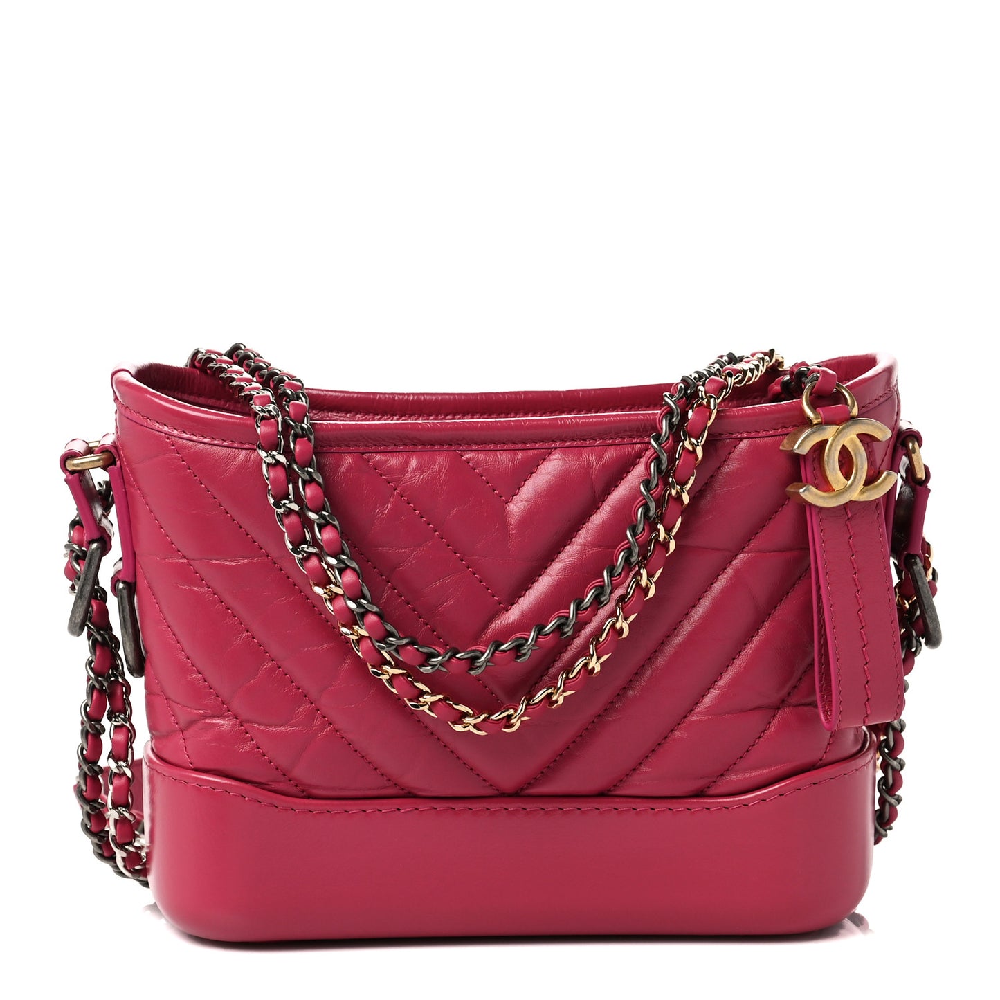 Aged Calfskin Chevron Quilted Small Gabrielle Hobo Dark Pink