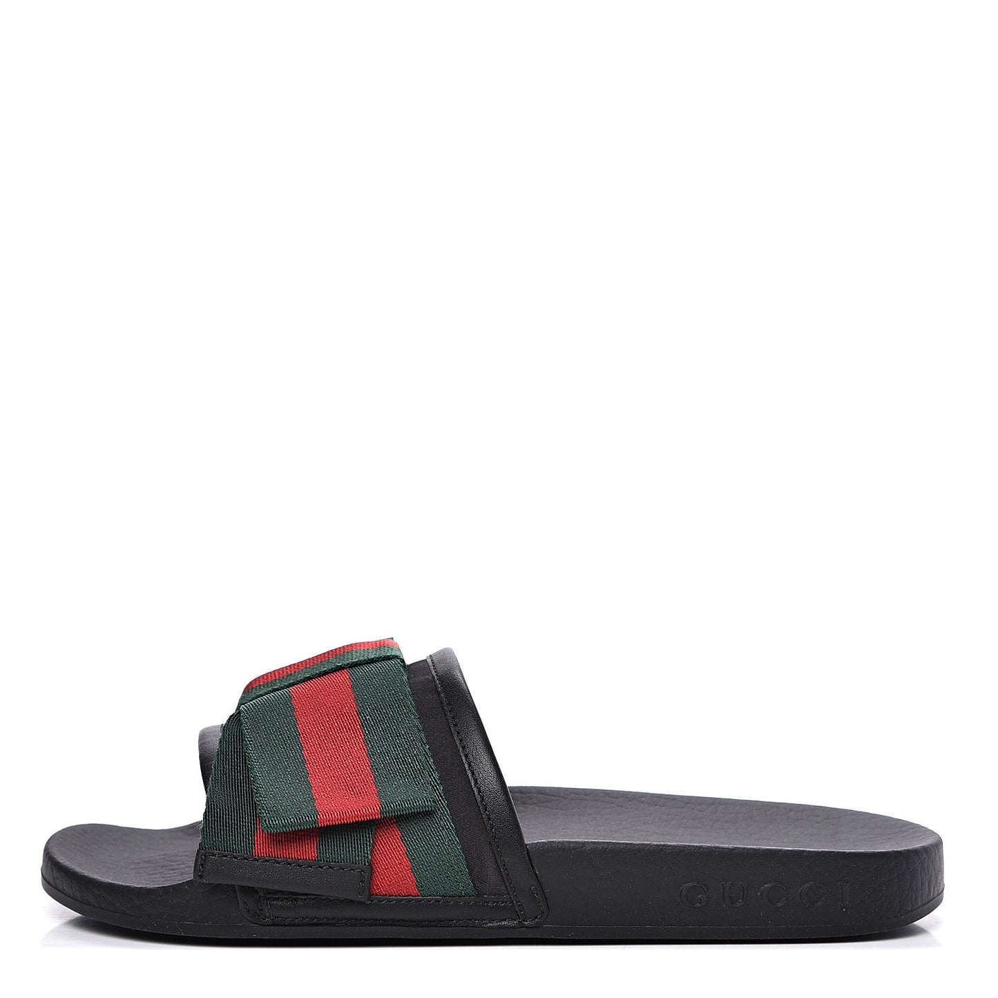 Satin Web Bow Slide Sandals 34 Black