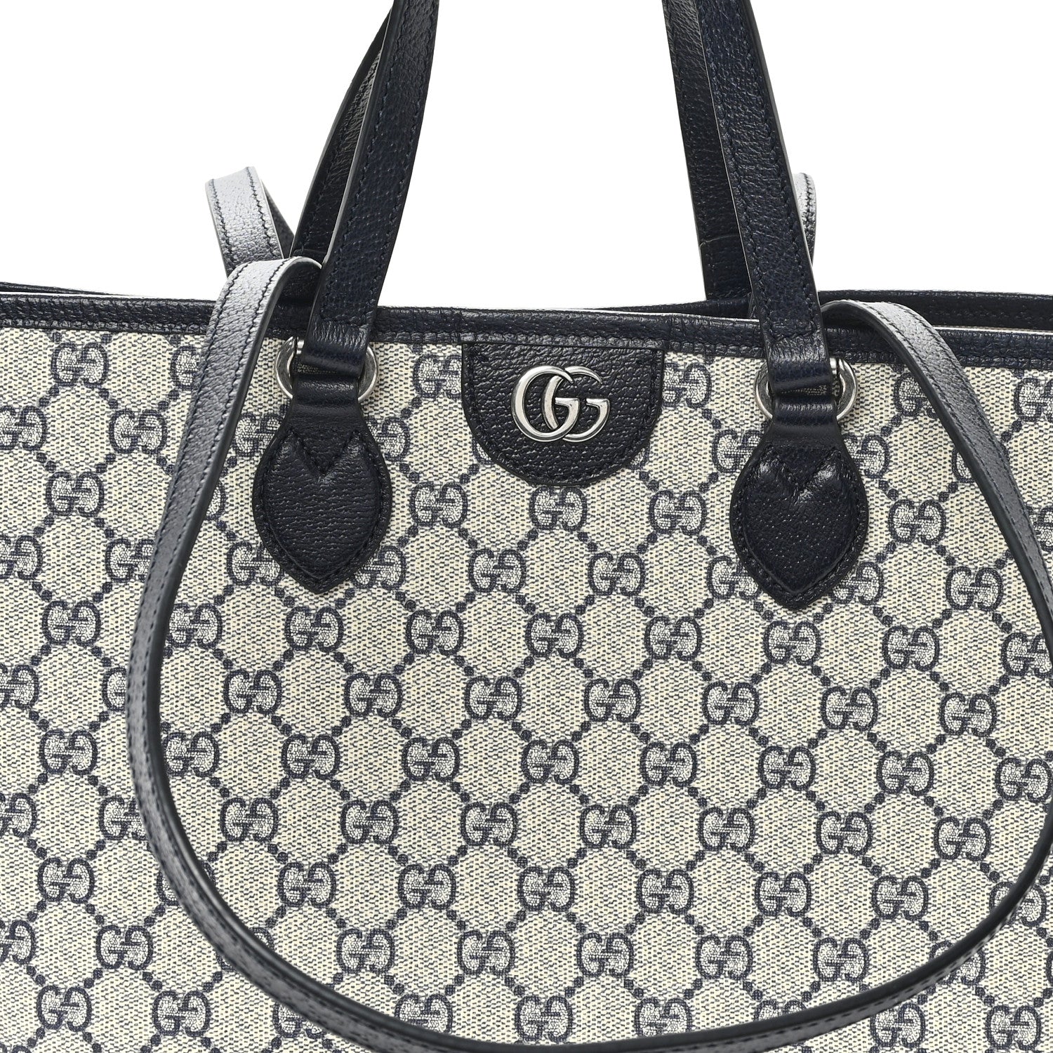Gucci GG Supreme Monogram Textured Dollar Calfskin Medium Shoulder Tote Bag Beige Blue 8 of 12