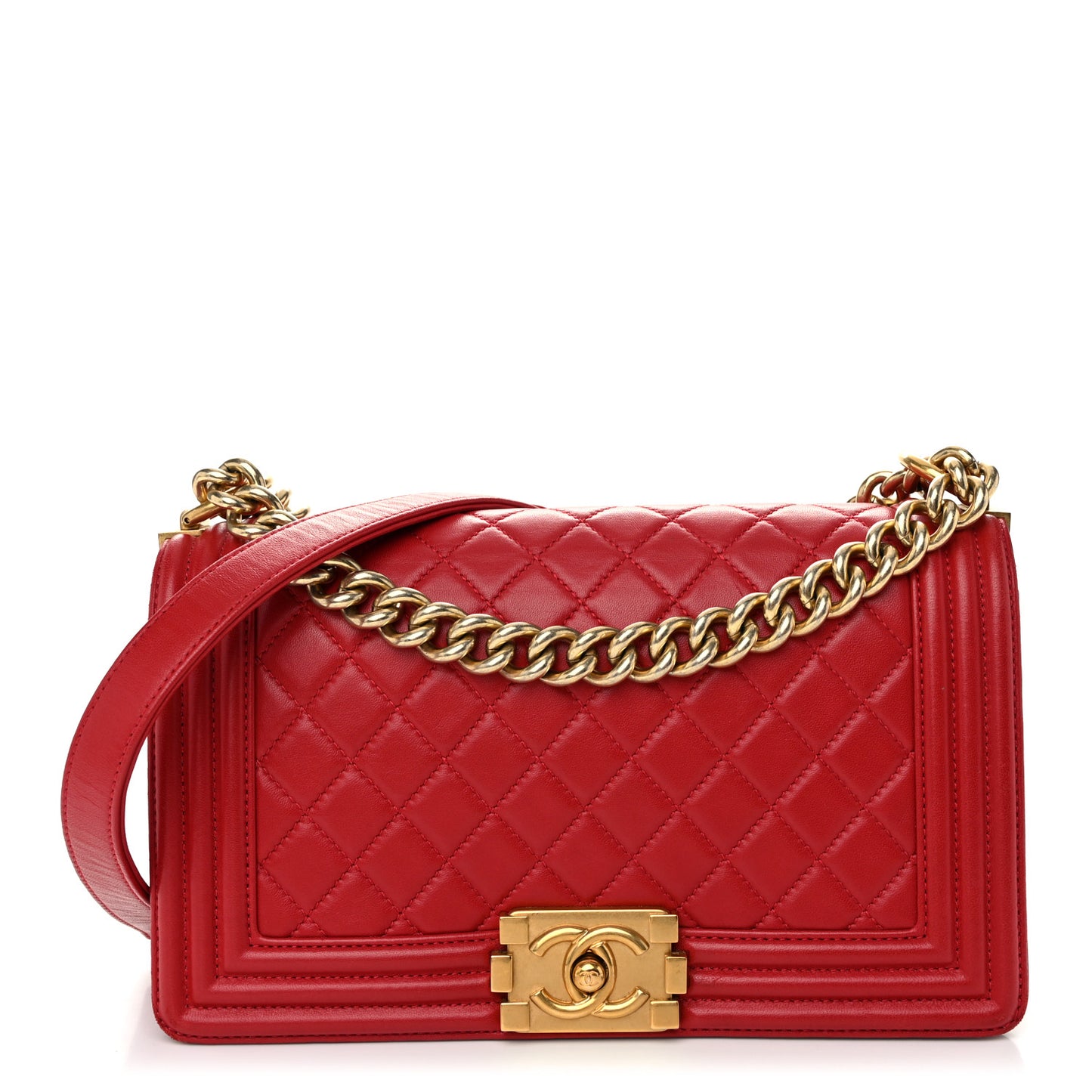Lambskin Quilted Medium Boy Flap Red