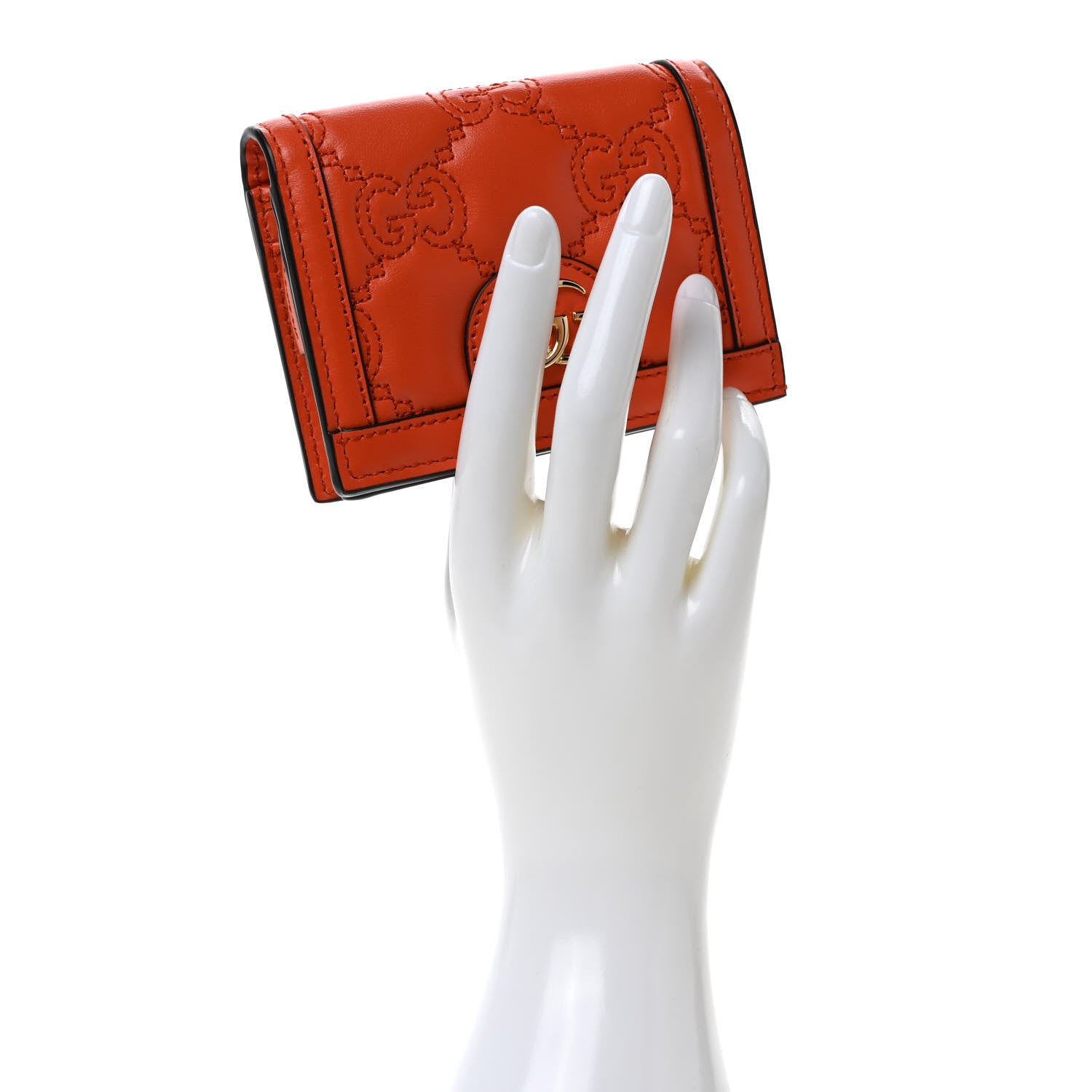 Gucci Calfskin GG Matelasse Card Case Wallet Deep Orange 2 of 7