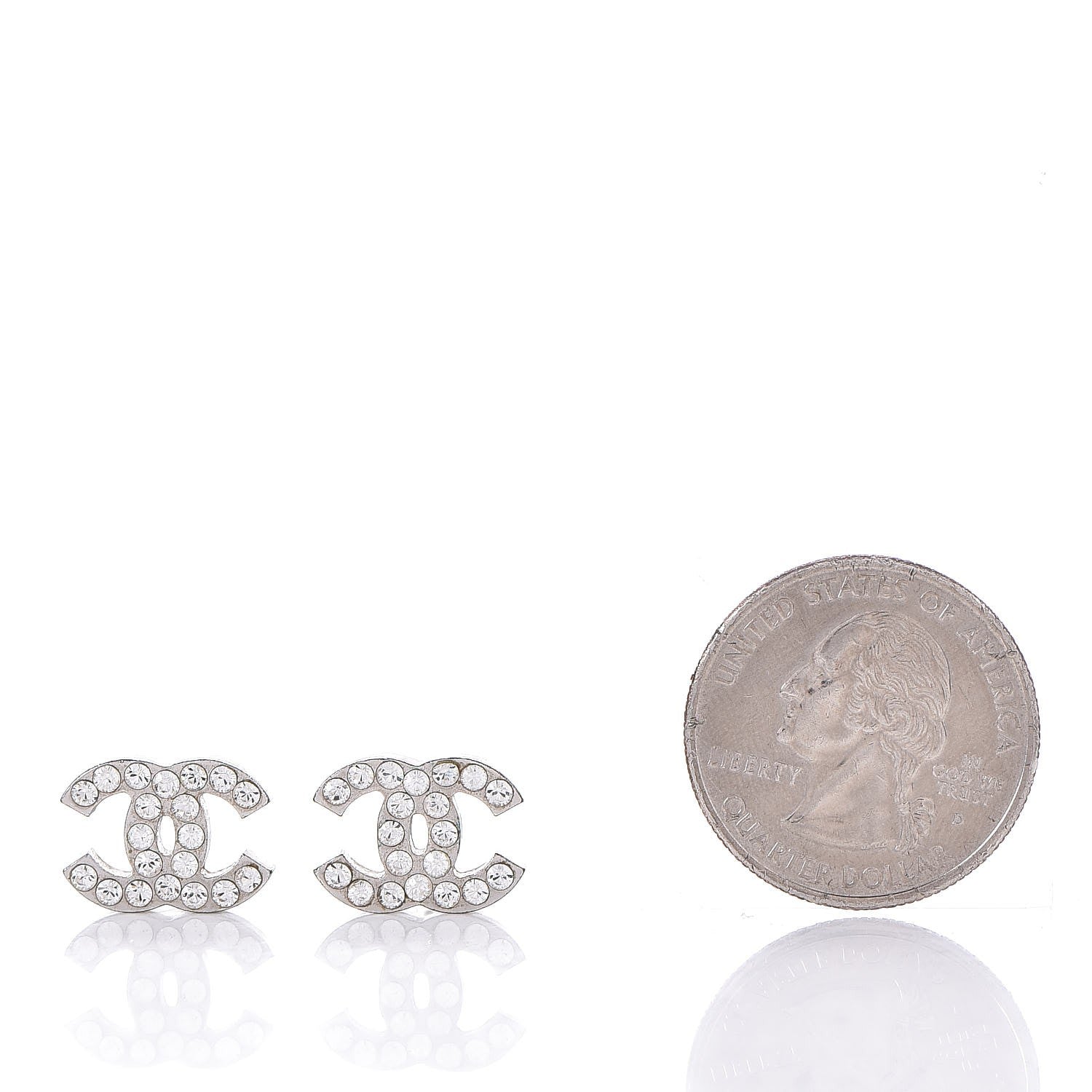 Chanel Crystal Timeless CC Earrings Silver 2 of 4