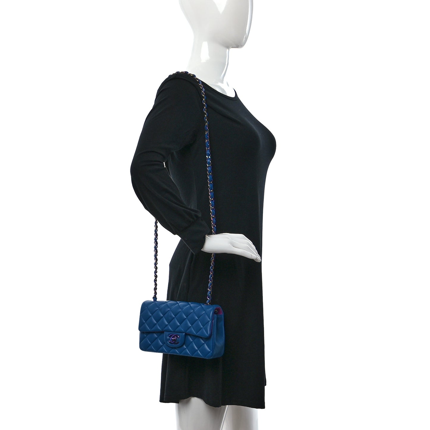 Lambskin Quilted Mini Rectangular Flap Blue Purple