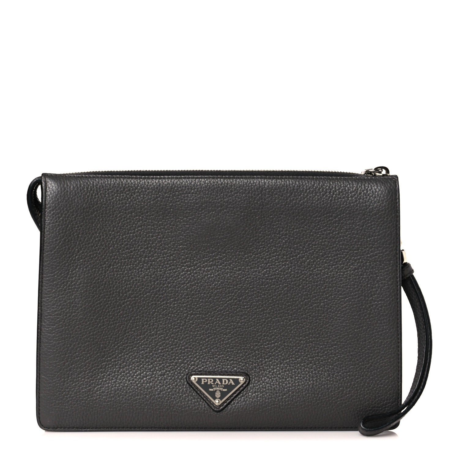 Prada Vitello Daino Wristlet Pouch Grey 1 of 8