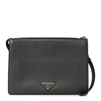 Prada Vitello Daino Wristlet Pouch Grey 1 of 8