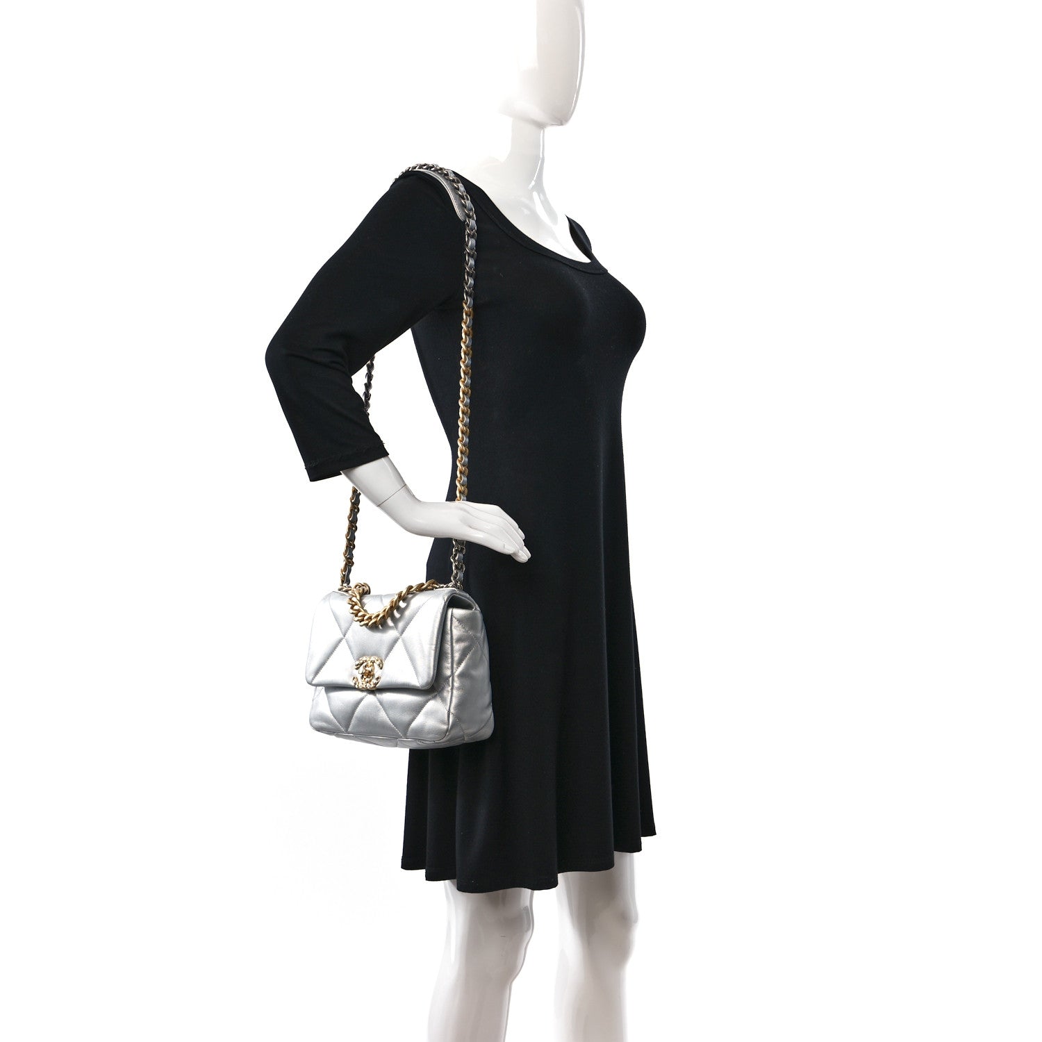 Chanel Metallic Goatskin Quilted Medium Chanel 19 Flap Silver 2 of 10