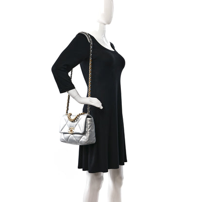 Chanel Metallic Goatskin Quilted Medium Chanel 19 Flap Silver 2 of 10