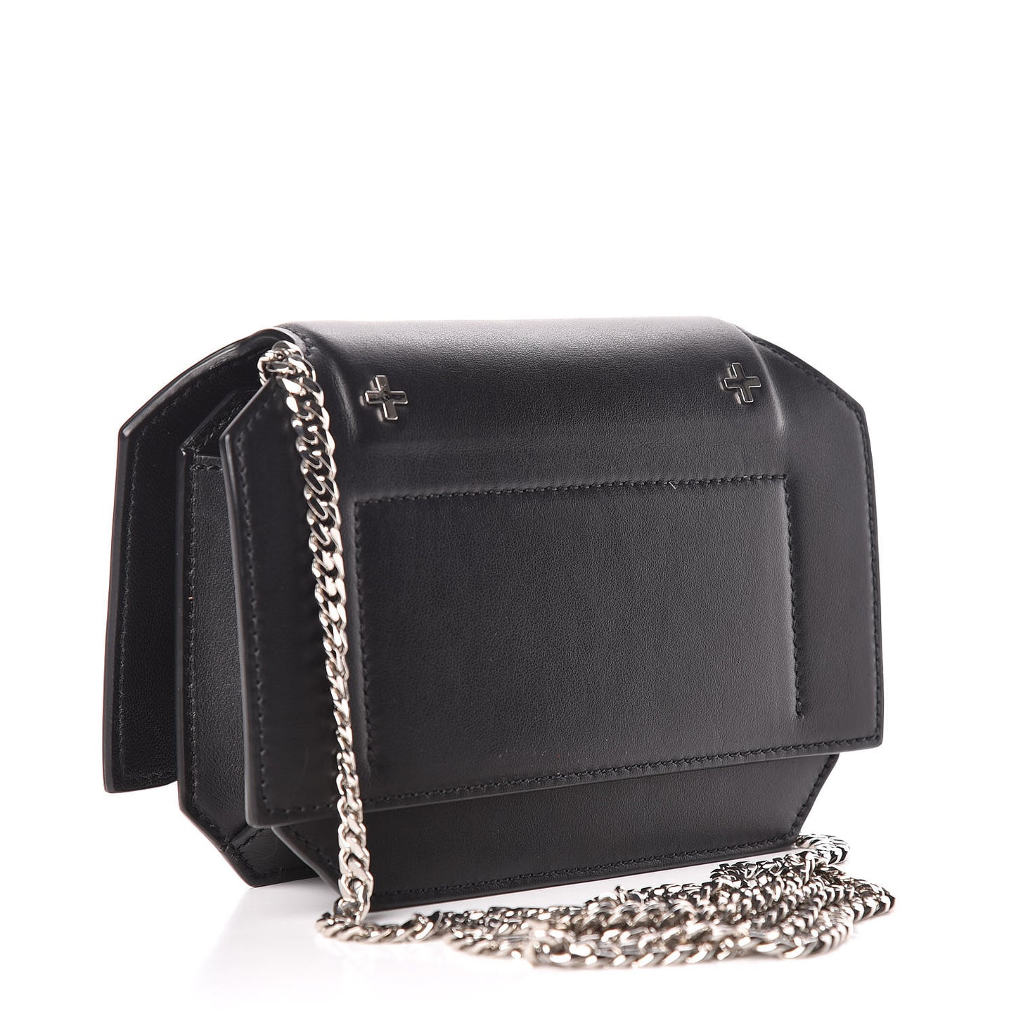 Calfskin Cross Embellished Bow Cut Chain Bag Black