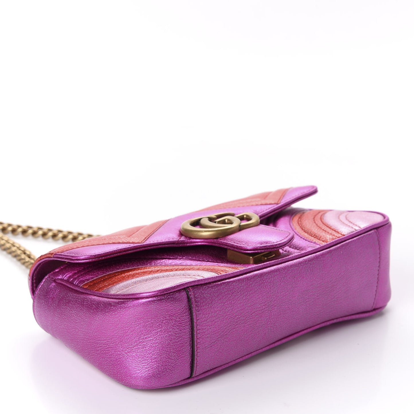Metallic Calfskin Matelasse Mini GG Marmont Shoulder Bag Fuchsia