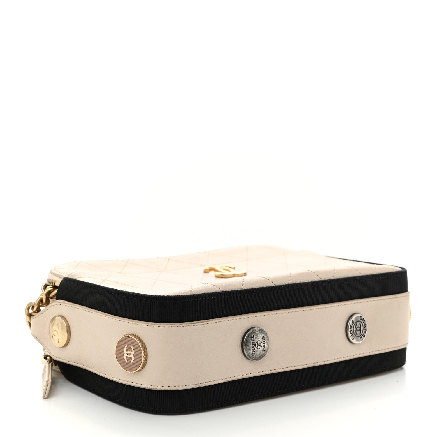 Chanel Calfskin Grosgrain Stitched Button Up Camera Case Light Grey 4 of 12