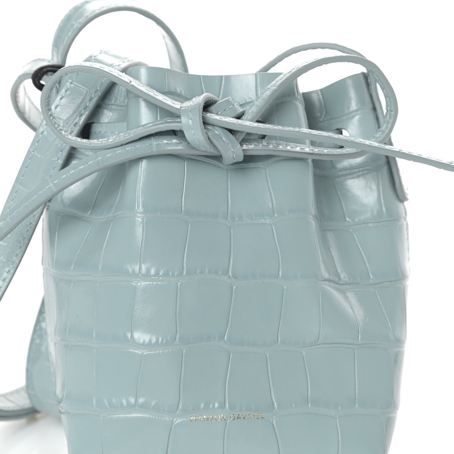 Mansur Gavriel Croc Embossed Calfskin Baby Bucket Bag Light Blue 7 of 9