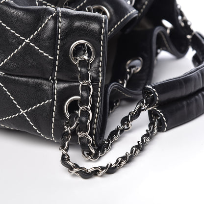 Chanel Lambskin Contrast Stitch Small Drawstring Tote Black 13 of 14