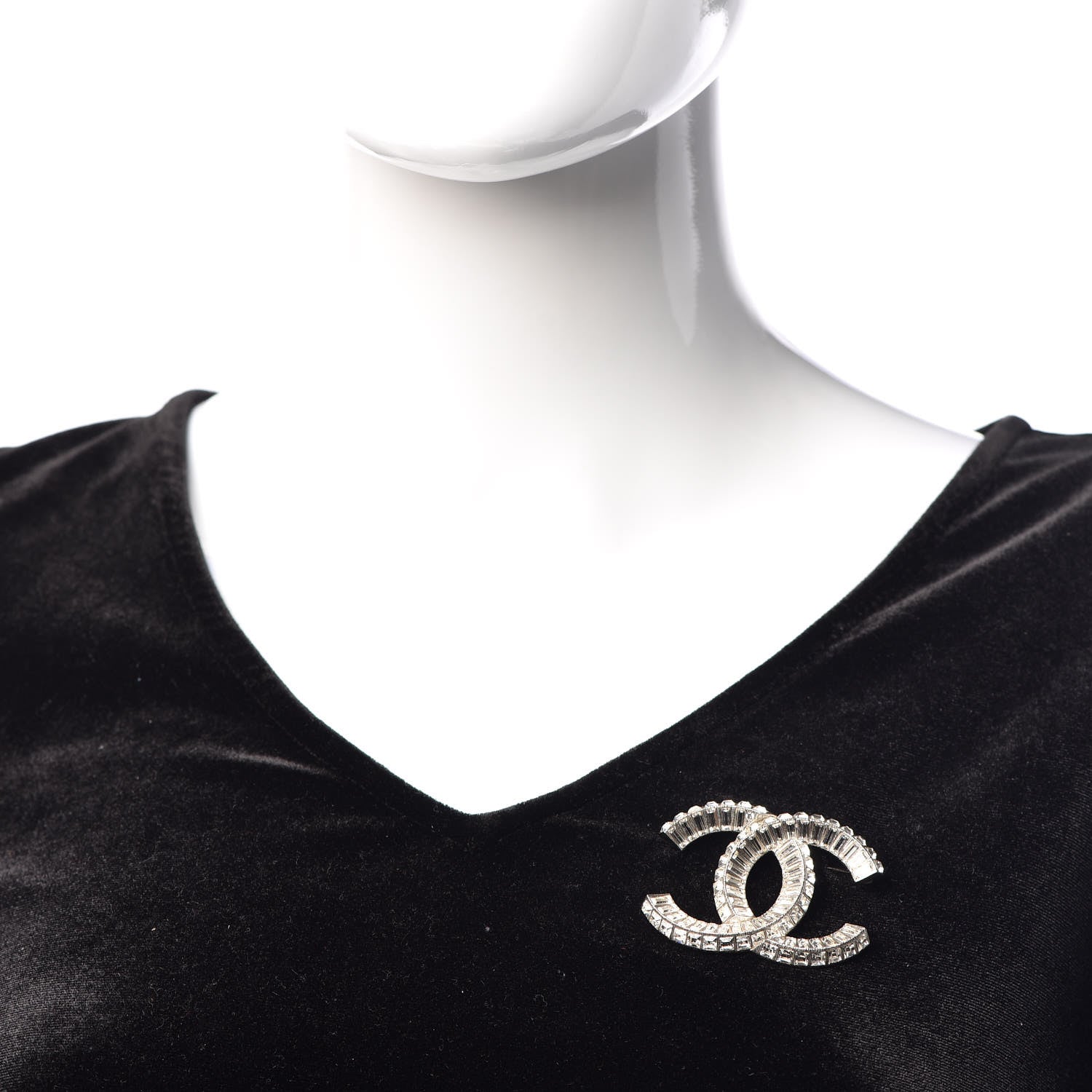 Chanel Baguette Crystal CC Brooch Silver 2 of 5