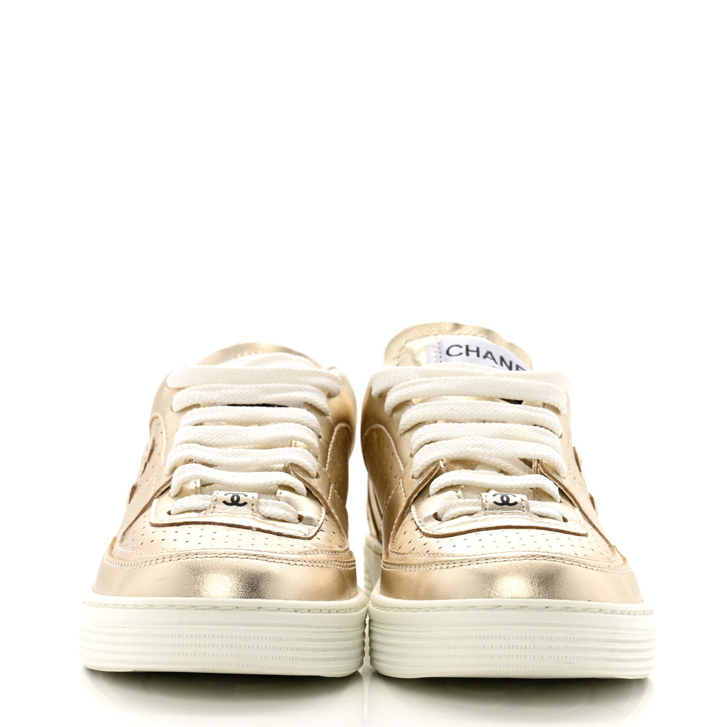 Chanel Laminated Calfskin CC Womens Sneakers 36.5 Golden 3 of 12