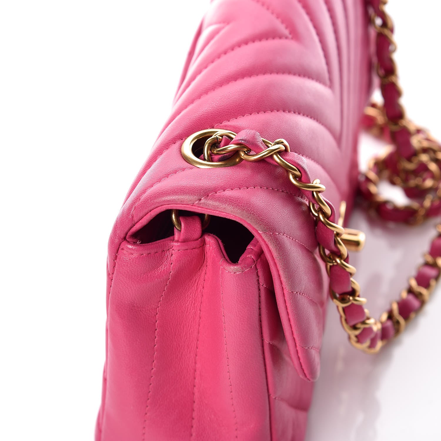 Chanel Lambskin Chevron Quilted Mini Rectangular Flap Fuchsia 11 of 19