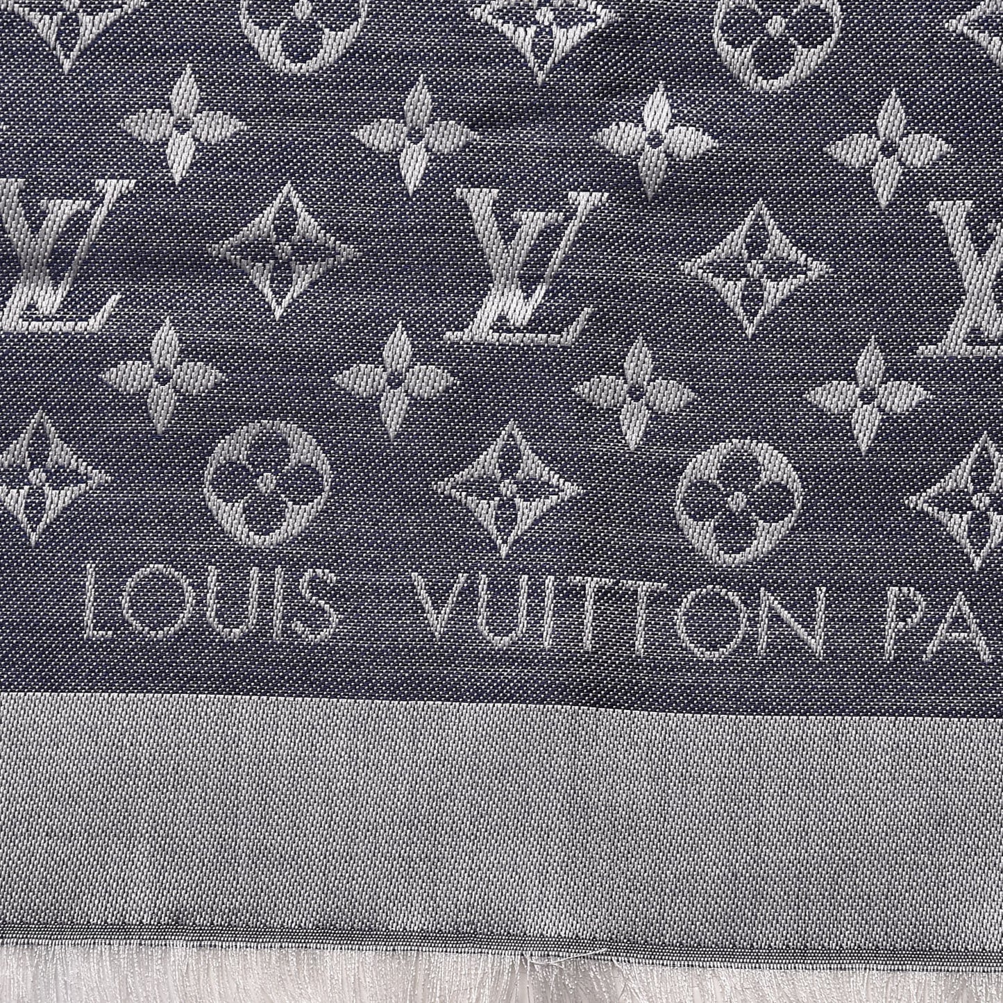Wool Silk Monogram Denim Shawl Blue
