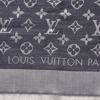 Louis Vuitton Wool Silk Monogram Denim Shawl Blue 3 of 7