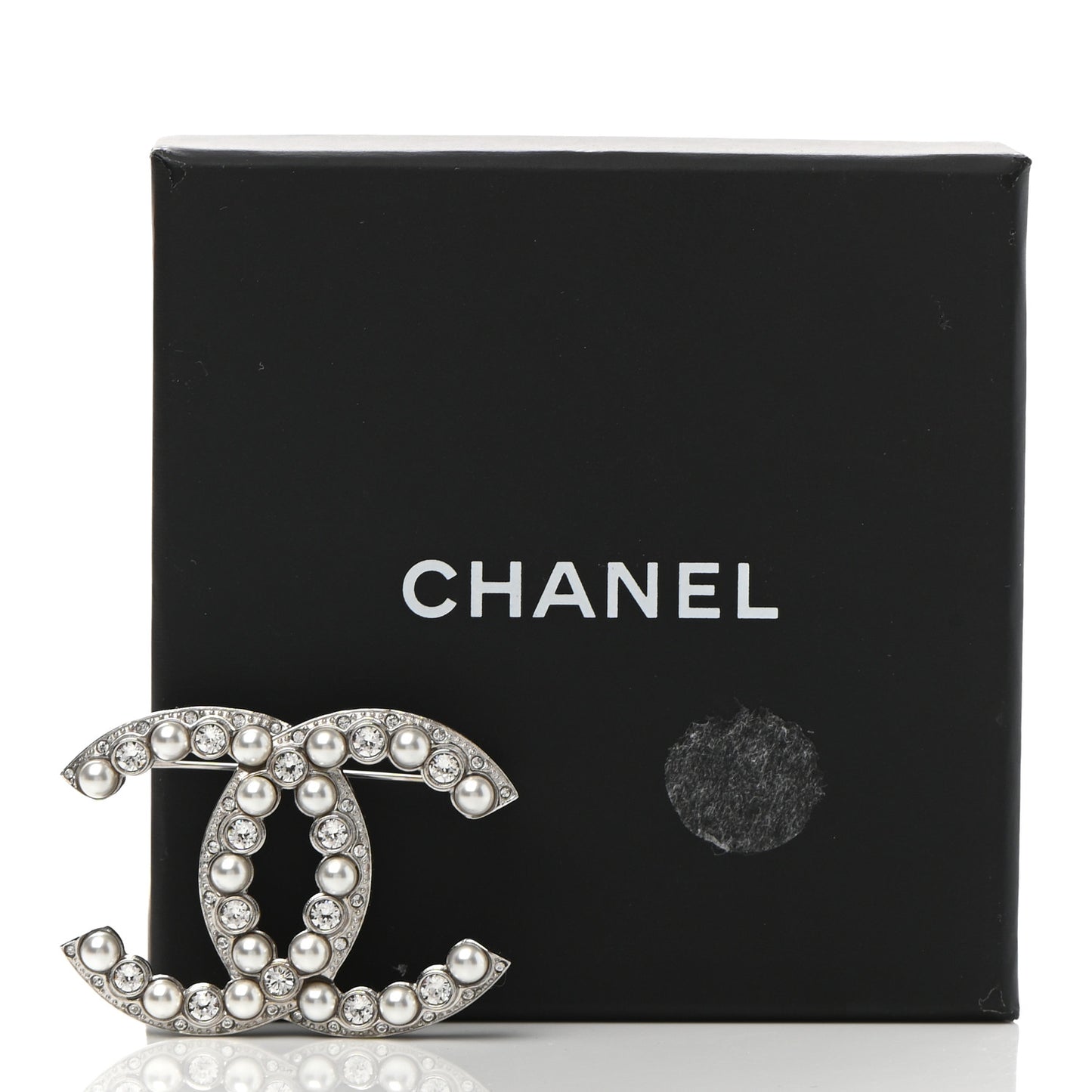 Pearl Crystal CC Brooch Silver