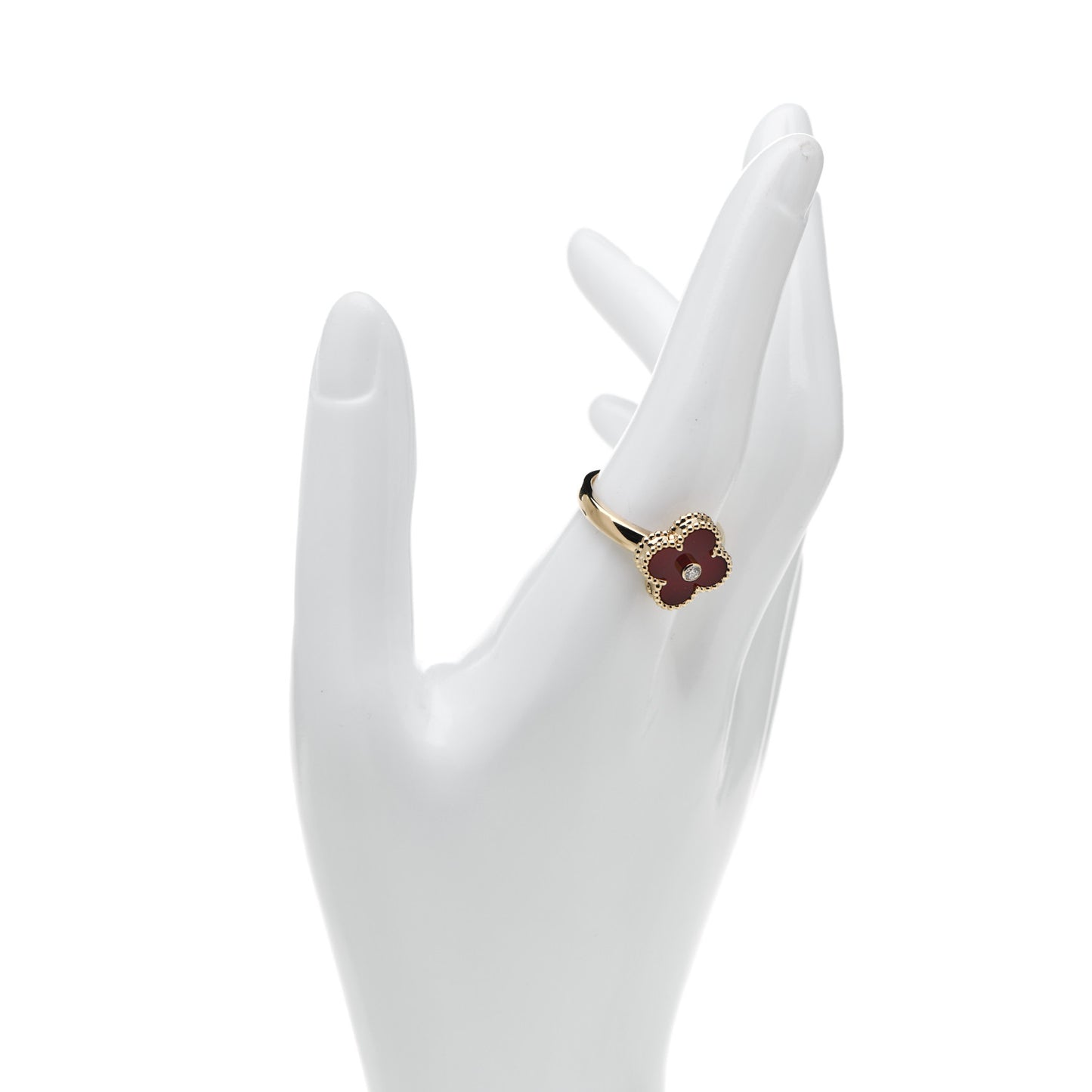 18K Yellow Gold Diamond Carnelian Vintage Alhambra Ring 59 8.75