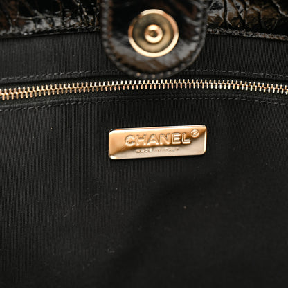 Chanel Shiny Crumpled Sheepskin Shearling CC Mania Tote Bag Black Beige 6 of 11