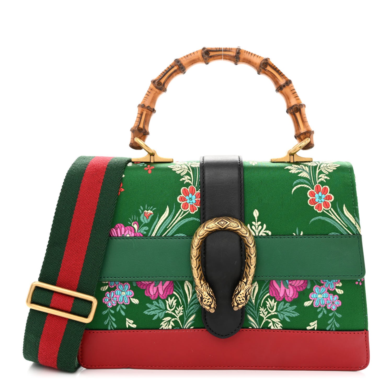 Gucci Jacquard Bamboo Web Floral Medium Dionysus Top Handle Bag Green Red 1 of 11