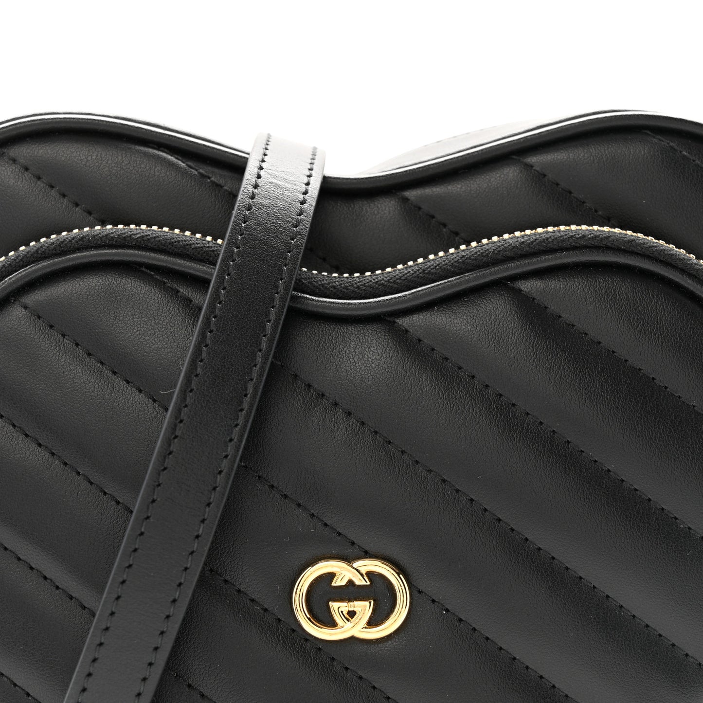 Calfskin Matelasse Diagonal Mini Interlocking G Heart Shoulder Bag Black