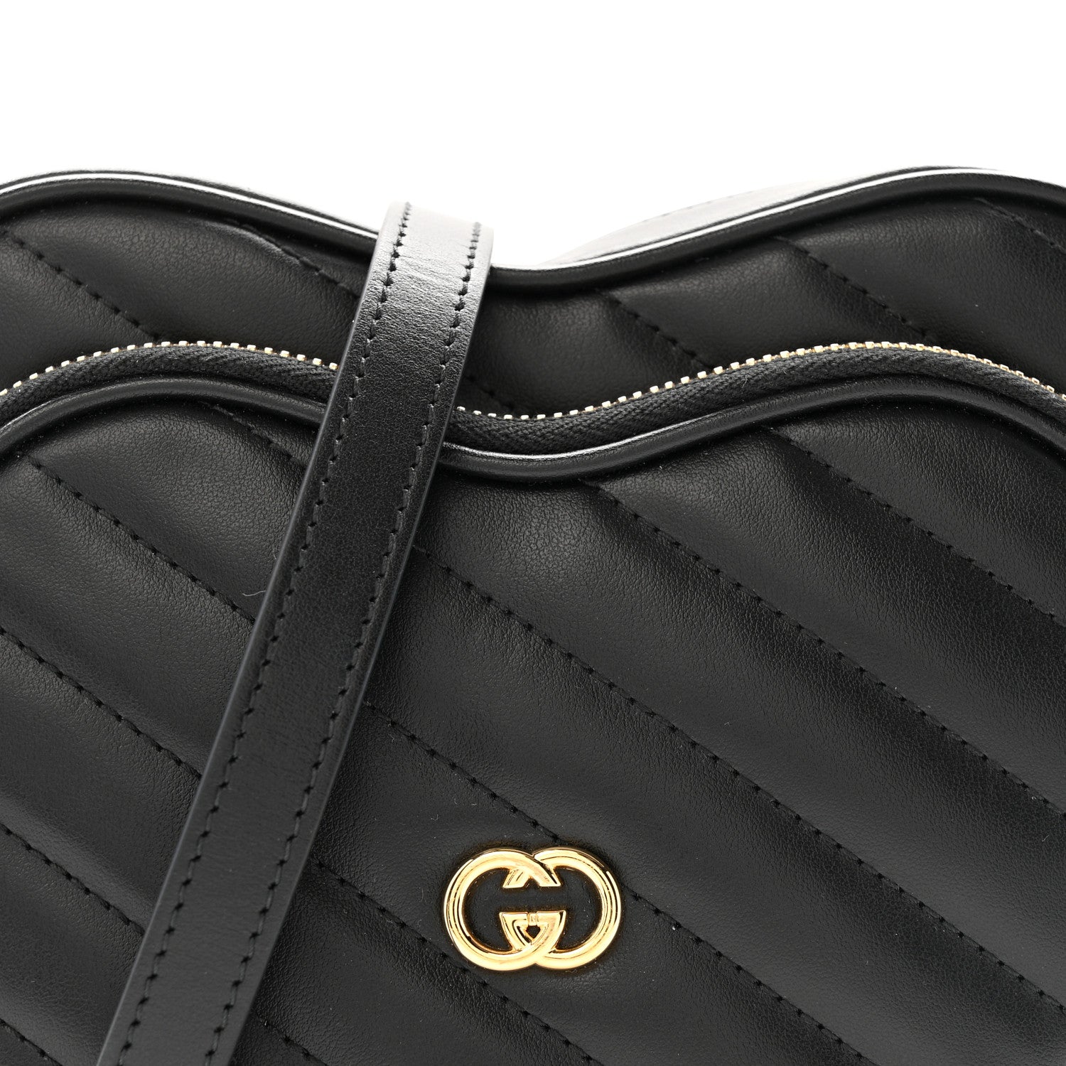 Gucci Calfskin Matelasse Diagonal Mini Interlocking G Heart Shoulder Bag Black 8 of 13