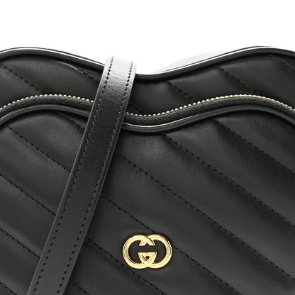 Gucci Calfskin Matelasse Diagonal Mini Interlocking G Heart Shoulder Bag Black 8 of 13