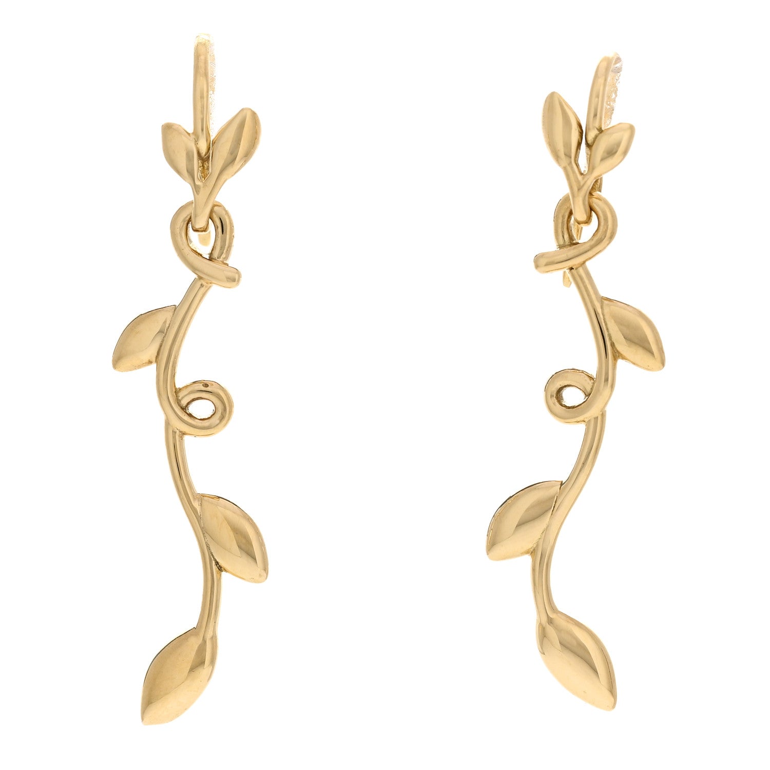 Tiffany 18K Yellow Gold Paloma Picasso Olive Leaf Dangle Earrings 1 of 4