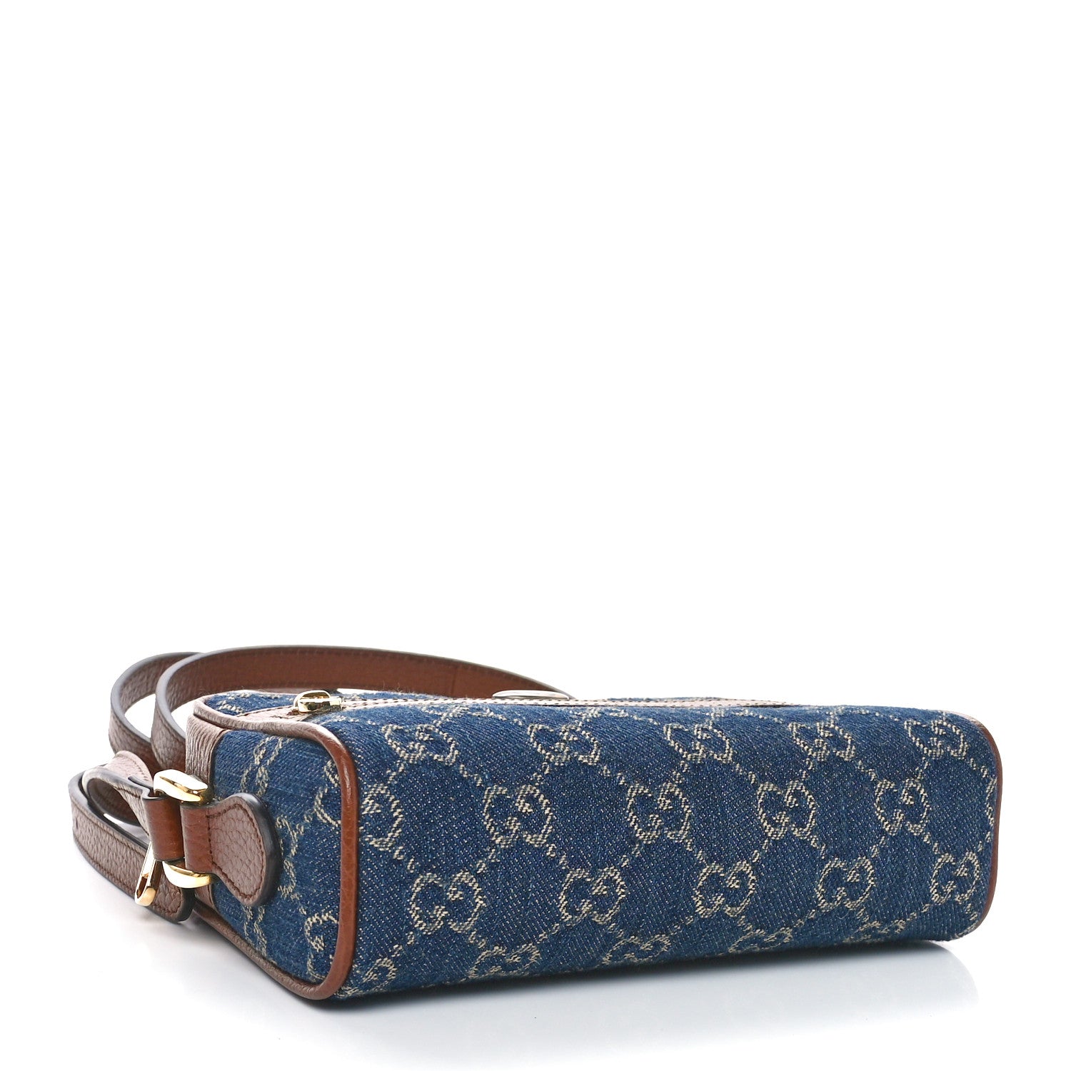 Gucci New Denim GG Monogram Dollar Calfskin Mini Ophidia Shoulder Bag Blue Tea Cuir Epilog 4 of 11