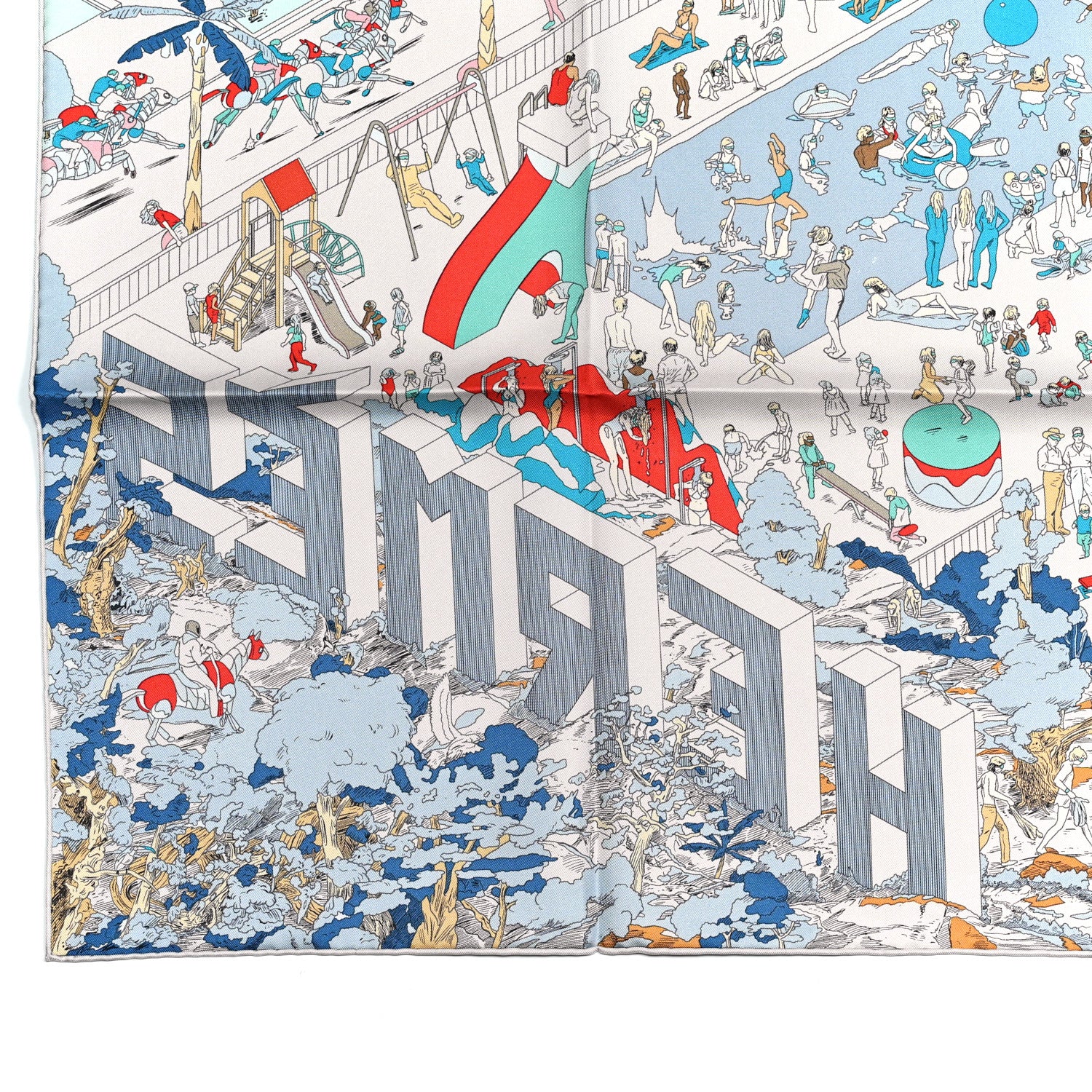 Hermes Silk On The Beach Scarf 90 Gris Argent Bleu Grenadine 2 of 4